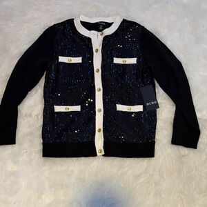 BCBG black and White Sequin Cardigan sweater very elegant size S new w tags